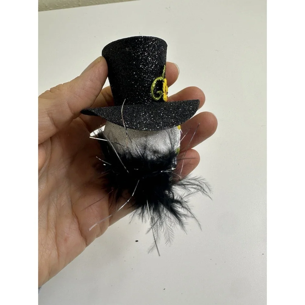 Pier 1 Halloween Ornament Day of Dead Top Hat Witch Hat Glitter Hanging Set 2
